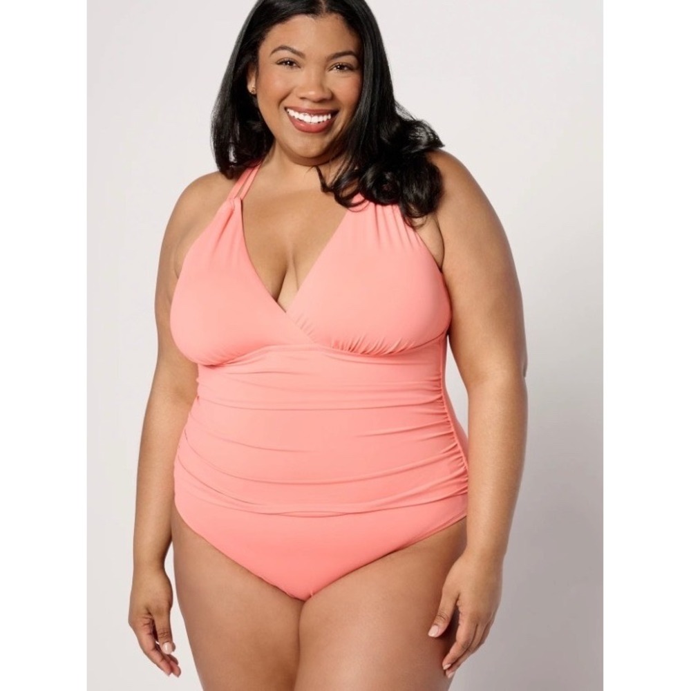 Jantzen Womens 22W One Piece Swimsuit Lively Peach Ruched Tummy Control JZ24711M